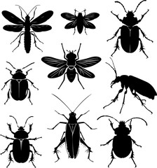 vector isolated set of insects silhouettes. AI generated illustration.