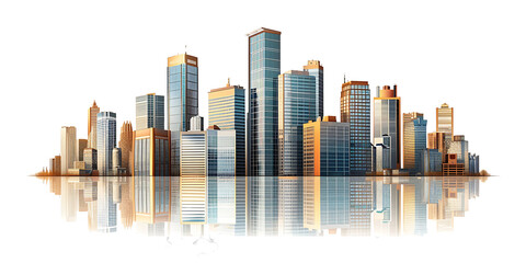 Modern buildings and cities on transparent background PNG - obrazy, fototapety, plakaty