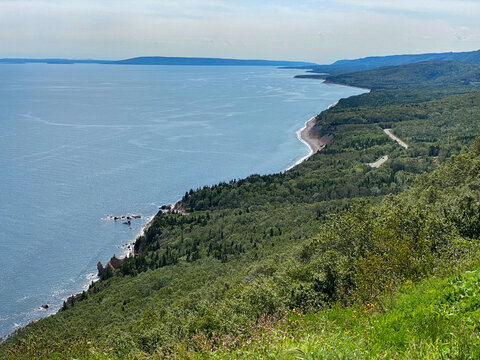 The Cabot Trail, a scenic highway on Cape Breton Island in Nova Scotia, Canada. Rugged coastline in the Cape Breton Highlands and the Cape Breton Highlands National Park.