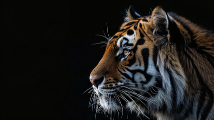 Obraz premium Tiger with a black background.