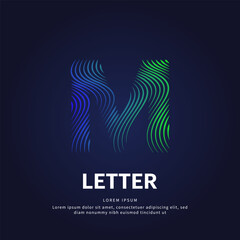 Vector logo Letter M color silhouette on a dark background. Letter M shape icon with creative simple line art structure. EPS 10
