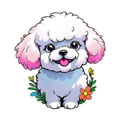 Fototapeta premium Head of an adorable bichon frise dog with floral decoration