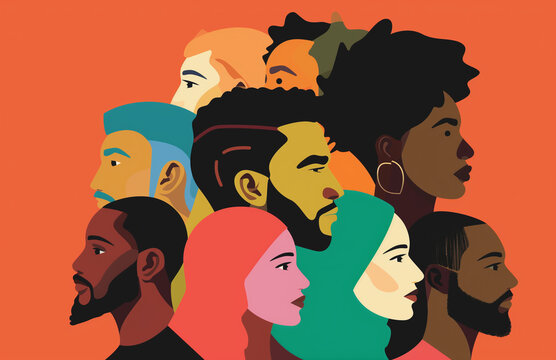 an illustration showing people of different races and genders grouped together in a unified way