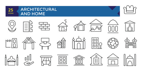 Architectural and Home line icon pack like symbol collection - obrazy, fototapety, plakaty