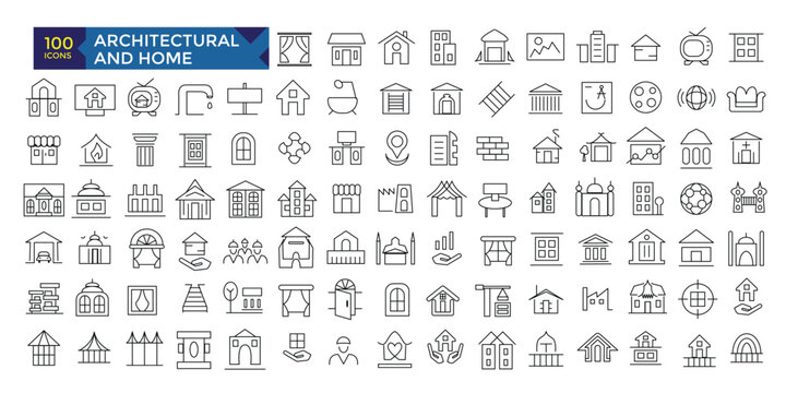 Architectural and Home line icon pack like symbol collection