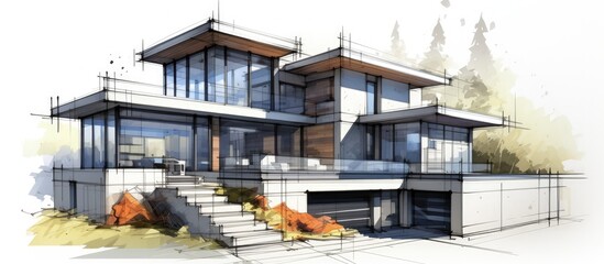 Fototapeta premium illustration of an architectural house project sketch
