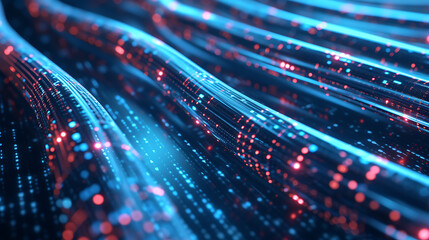 Background of illuminated data cables transmitting information. Data security.
