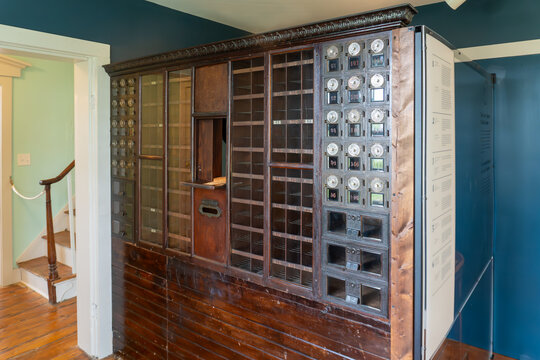 Cavendish, Prince Edward Island, Canada: Cavendish post office. Lucy Maud Montgomery, author of Anne of Green Gables novels, served as postmaster. Historic post office interior. 