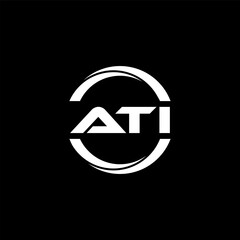 ATI letter logo design with black background in illustrator, cube logo, vector logo, modern alphabet font overlap style. calligraphy designs for logo, Poster, Invitation, etc.