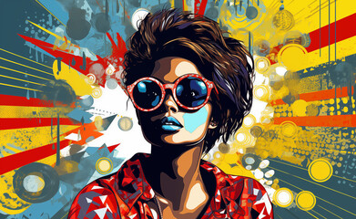 woman with black glasses, pop art