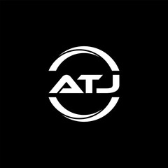 ATJ letter logo design with black background in illustrator, cube logo, vector logo, modern alphabet font overlap style. calligraphy designs for logo, Poster, Invitation, etc.