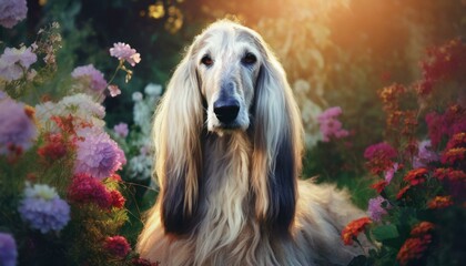 Obraz na płótnie Canvas Afghan hound dog in the garden