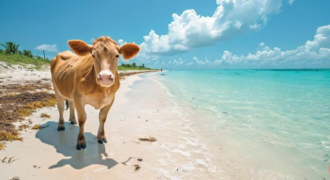 a cow on the beach footage