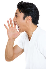 Side profile of an angry screaming man 