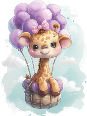 a small cute happy baby giraffe wearing a pink hair bow