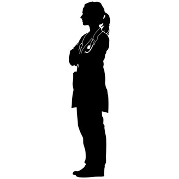 recommend clip art: Silhouette doctor woman full body black color only