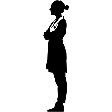 recommend clip art: Silhouette doctor woman full body black color only