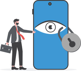 Wifi encryption, wireless security or safety for internet connection, network protection or mobile access, password encryption concept, man mobile user connect to wifi network with padlock encryption.