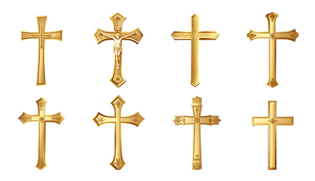 Set of golden crosses on transparent background PNG