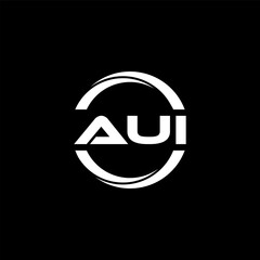 AUI letter logo design with black background in illustrator, cube logo, vector logo, modern alphabet font overlap style. calligraphy designs for logo, Poster, Invitation, etc.
