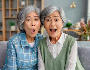 驚く2人のシニア女性