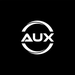 AUX letter logo design with black background in illustrator, cube logo, vector logo, modern alphabet font overlap style. calligraphy designs for logo, Poster, Invitation, etc.