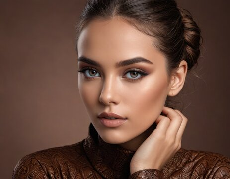 Gourmet Glamour: Beautiful Female Model Shines in a Chocolate-Inspired Ensemble