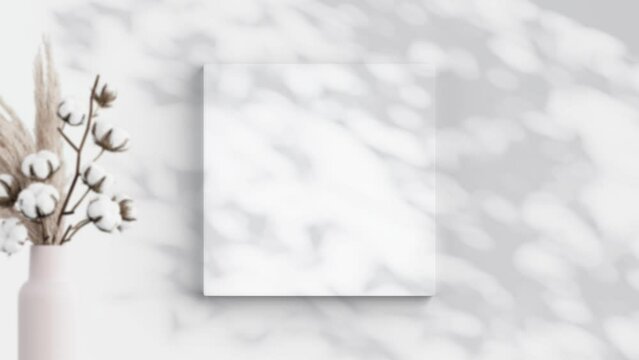 Square Canvas Video Mockup in home interior, Shadow Motion Mockup