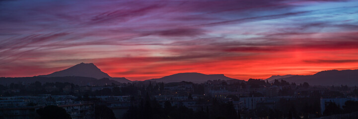the Sainte Victoire mountain in the light of a winter morning