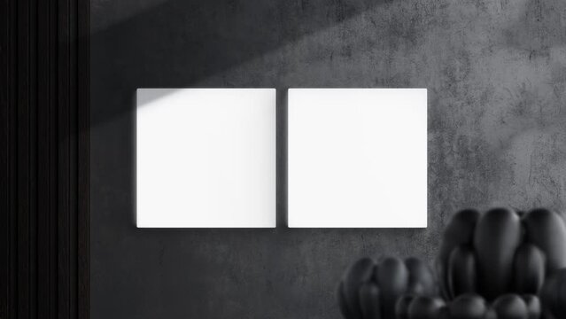 Two Square Canvases Video Mockup in home interior, Shadow Motion Mockup