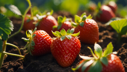 Fresh strawberries in the garden close-up outdoors