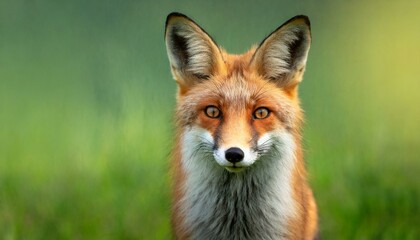 red fox in the green background