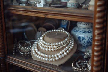 Display Case Filled With a Variety of Pearls