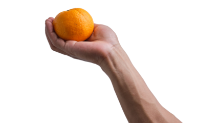 Hand-holding orange isolated on a transparent background