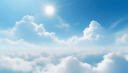 Naklejka na ściany i meble Sunny blue sky background with white clouds.