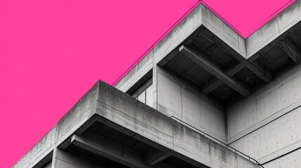 Generative AI, brutalism style concrete building, pink and grey colors, in the style of neo-concretism, midcentury modern exterior