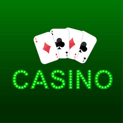 Casino lighting font with playing poker card vector