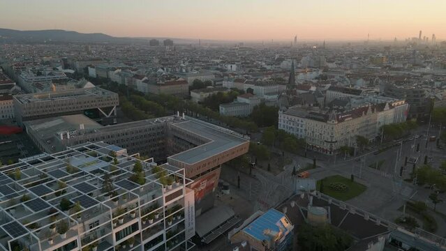 Vienna city skyline aerial top view drone footage of vienna city austria in 4K.