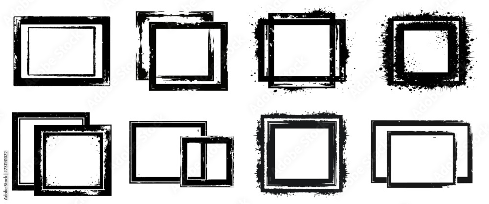 Poster set of grunge texture square and rectangle frame. textured frame collection with black paint strokes