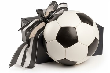 Soccer ball in wrapped gift box. Generative AI