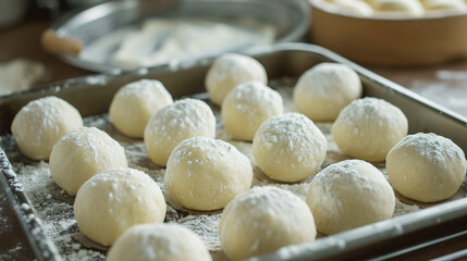 Fototapeta na wymiar dough balls in a pan