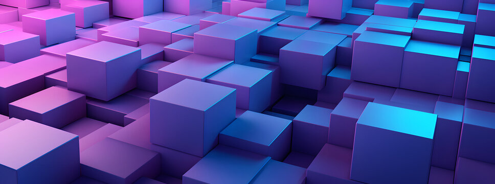 an abstract blue and pink background of square blocks, in the style of relief, shaped canvas, folded planes, blocky, dark violet and sky-blue, luminous 3d objects, abstraction-création