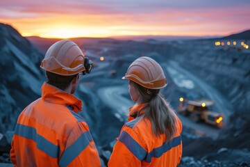 Two workers Standing Together a the carrier construction site 