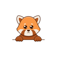 Cute red panda with pleading look in cartoon style. Vector flat illustration
