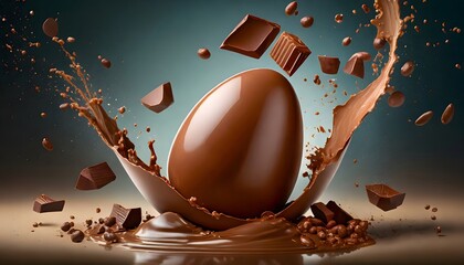 Splash of a chocolate Easter egg in liquid chocolate.