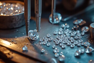Close-Up of Diamonds on Table