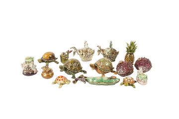 Antique turtle figurines collection decorative home decor vintage ornaments on transparent background