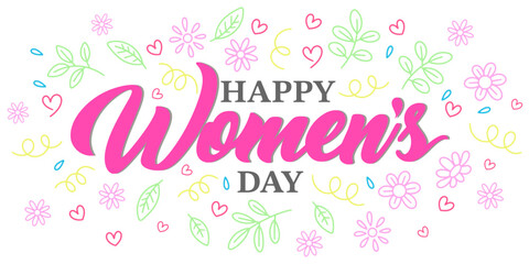 Happy Women's Day greeting card template with hand lettering . Vector illustration.