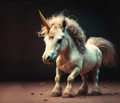 cute  Unicorn baby against dark background. Digital artwork. Ai generated