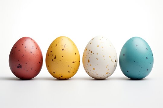Colorful Easter Eggs with Hand-Painted Designs on White Background